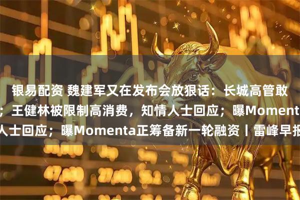 银易配资 魏建军又在发布会放狠话：长城高管敢夸张宣传就要受处分；王健林被限制高消费，知情人士回应；曝Momenta正筹备新一轮融资丨雷峰早报